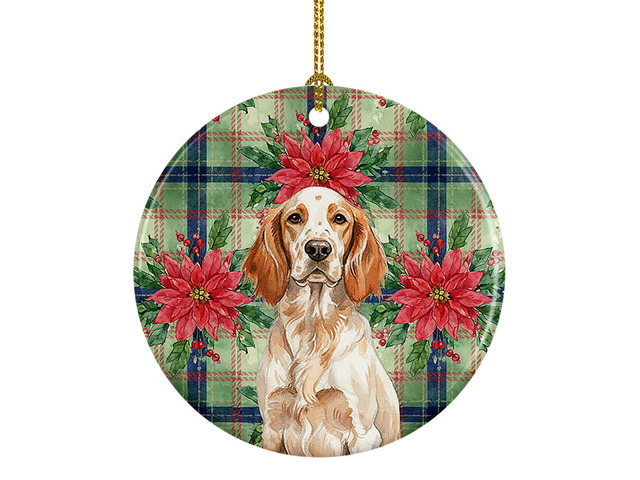 Orange Belton English Setter Christmas PoinsettIas Ceramic Ornament Christmas Tree Hanging Decorations for Home Christmas Holiday, Party, Gift, 3...