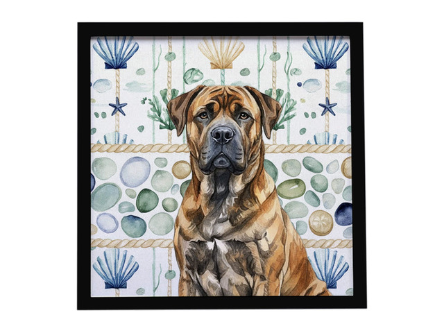 Brindle Boerboel Coastal Sea Glass Framed Metal Print Bathroom, Kitchen, Office, Home Decor Wall Art Ready to Hang, Square, 8X8