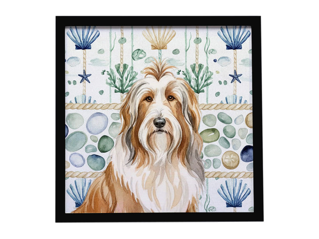 Fawn Bearded Collie Coastal Sea Glass Framed Metal Print Bathroom, Kitchen, Office, Home Decor Wall Art Ready to Hang, Square, 8X8