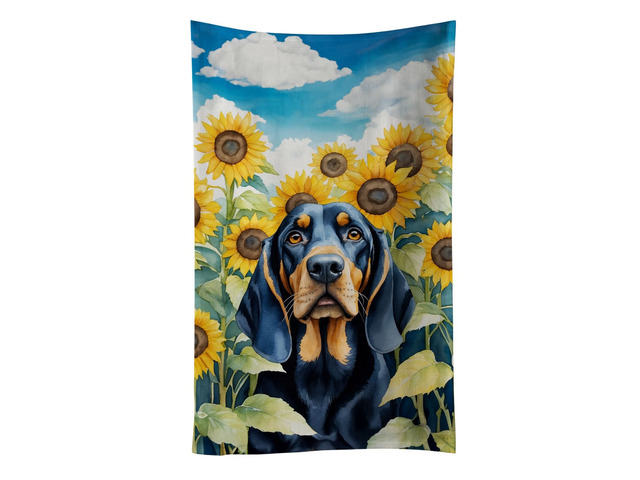 Black and Tan Coonhound in Sunflowers Kitchen Towel Dish Cloths Guest Hand Towel Decorative Bathroom Towel for Face,Tea, Dishcloth, Kitchen and Bath