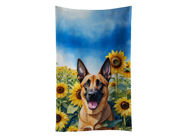 Belgian Malinois in Sunflowers Kitchen Towel Dish Cloths Guest Hand Towel Decorative Bathroom Towel for Face,Tea, Dishcloth, Kitchen and Bath