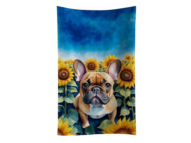French Bulldog in Sunflowers Kitchen Towel Dish Cloths Guest Hand Towel Decorative Bathroom Towel for Face,Tea, Dishcloth, Kitchen and Bath
