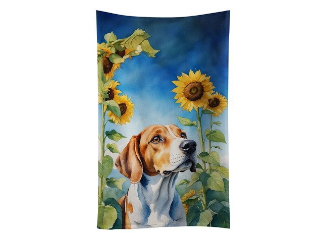 English Foxhound in Sunflowers Kitchen Towel Dish Cloths Guest Hand Towel Decorative Bathroom Towel for Face,Tea, Dishcloth, Kitchen and Bath