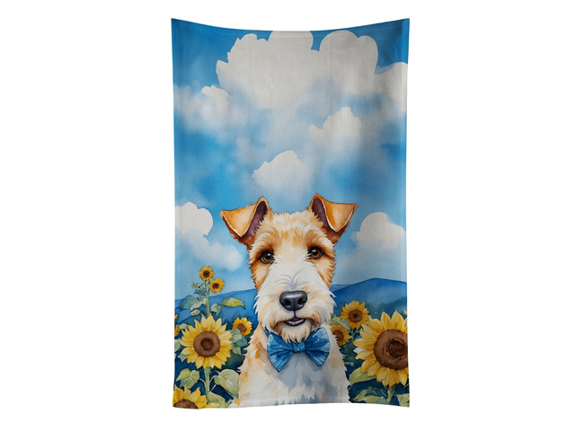 Fox Terrier in Sunflowers Kitchen Towel Dish Cloths Guest Hand Towel Decorative Bathroom Towel for Face,Tea, Dishcloth, Kitchen and Bath