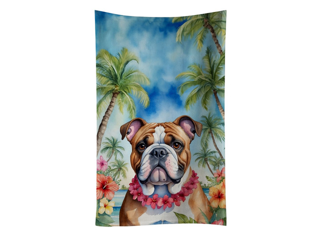 English Bulldog Luau Kitchen Towel Dish Cloths Guest Hand Towel Decorative Bathroom Towel for Face,Tea, Dishcloth, Kitchen and Bath