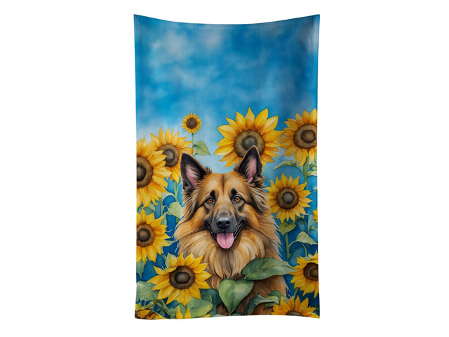 Belgian Tervuren in Sunflowers Kitchen Towel Dish Cloths Guest Hand Towel Decorative Bathroom Towel for Face,Tea, Dishcloth, Kitchen and Bath