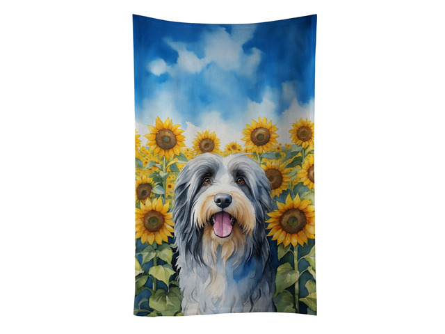 Bearded Collie in Sunflowers Kitchen Towel Dish Cloths Guest Hand Towel Decorative Bathroom Towel for Face,Tea, Dishcloth, Kitchen and Bath