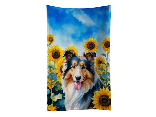 Collie in Sunflowers Kitchen Towel Dish Cloths Guest Hand Towel Decorative Bathroom Towel for Face,Tea, Dishcloth, Kitchen and Bath