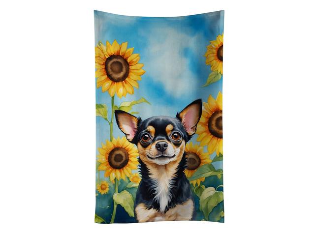 Chihuahua in Sunflowers Kitchen Towel Dish Cloths Guest Hand Towel Decorative Bathroom Towel for Face,Tea, Dishcloth, Kitchen and Bath
