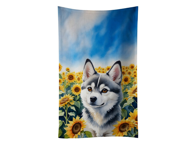 Alaskan Klee Kai in Sunflowers Kitchen Towel Dish Cloths Guest Hand Towel Decorative Bathroom Towel for Face,Tea, Dishcloth, Kitchen and Bath