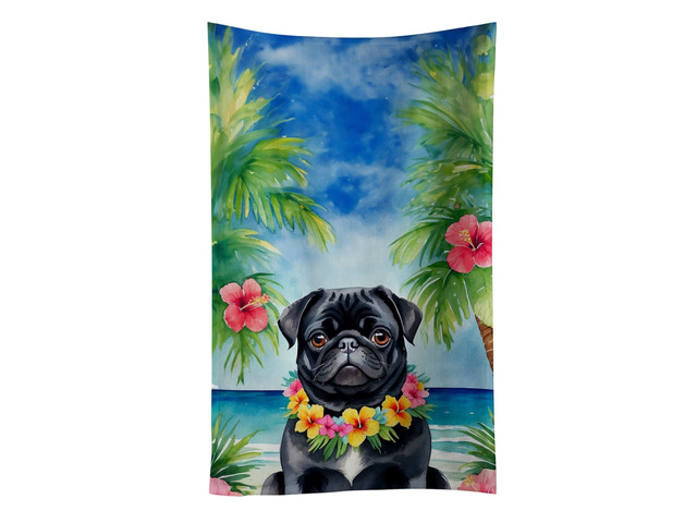 Black Pug Luau Kitchen Towel Dish Cloths Guest Hand Towel Decorative Bathroom Towel for Face,Tea, Dishcloth, Kitchen and Bath