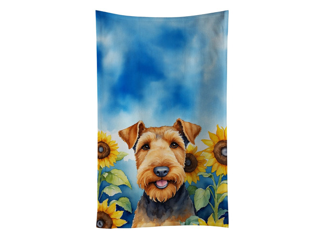 Airedale Terrier in Sunflowers Kitchen Towel Dish Cloths Guest Hand Towel Decorative Bathroom Towel for Face,Tea, Dishcloth, Kitchen and Bath
