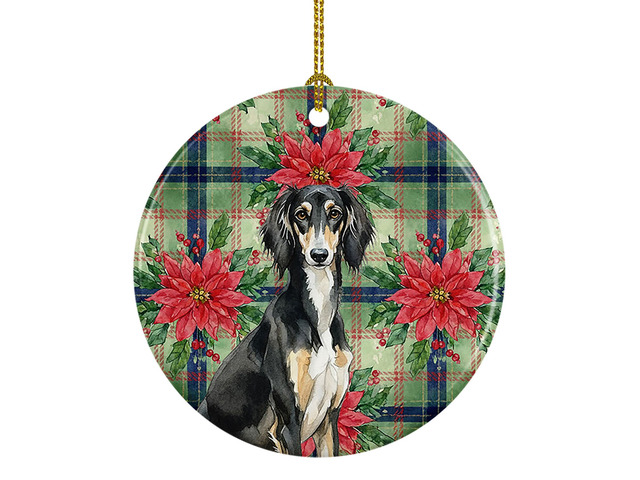 Black and Tan Saluki Christmas PoinsettIas Ceramic Ornament Christmas Tree Hanging Decorations for Home Christmas Holiday, Party, Gift, 3 in,...