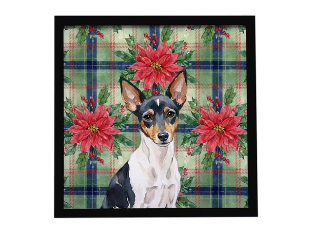 Toy Fox Terrier Christmas PoinsettIas Framed Metal Print Bathroom, Kitchen, Office, Home Decor Wall Art Ready to Hang, Square, 8X8