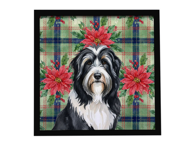 Black Bearded Collie Christmas PoinsettIas Framed Metal Print Bathroom, Kitchen, Office, Home Decor Wall Art Ready to Hang, Square, 8X8