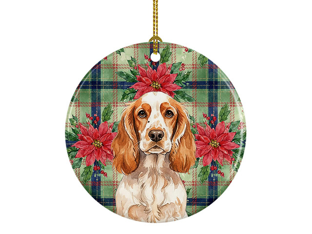 Orange Roan English Cocker Spaniel Christmas PoinsettIas Ceramic Ornament Christmas Tree Hanging Decorations for Home Christmas Holiday, Party,...
