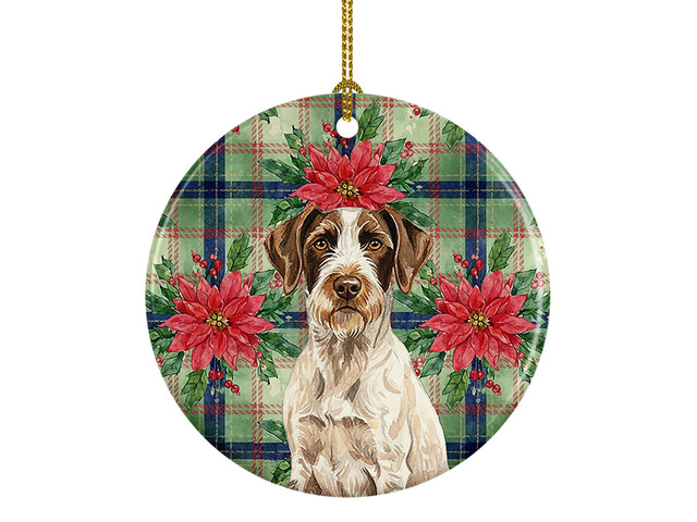 Liver and White German Wirehaired Pointer Christmas PoinsettIas Ceramic Ornament Christmas Tree Hanging Decorations for Home Christmas Holiday,...