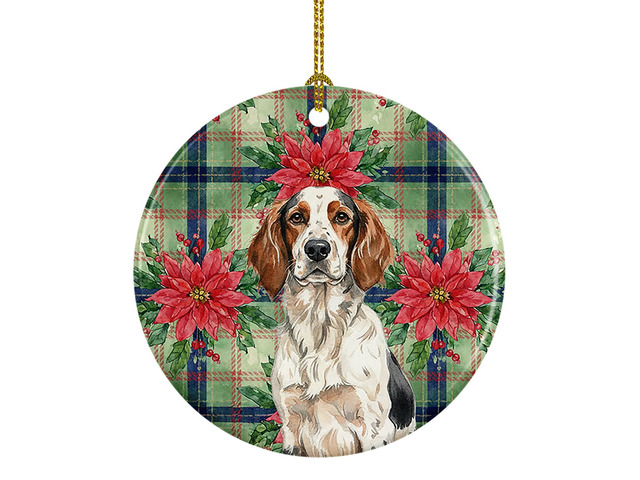 Tricolor English Setter Christmas PoinsettIas Ceramic Ornament Christmas Tree Hanging Decorations for Home Christmas Holiday, Party, Gift, 3 in,...