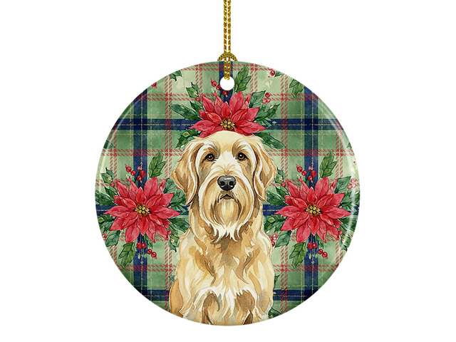 Wheaten and Tan Otterhound Christmas PoinsettIas Ceramic Ornament Christmas Tree Hanging Decorations for Home Christmas Holiday, Party, Gift, 3 in,...