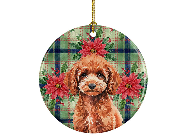 Miniature Red Poodle Christmas PoinsettIas Ceramic Ornament Christmas Tree Hanging Decorations for Home Christmas Holiday, Party, Gift, 3 in,...