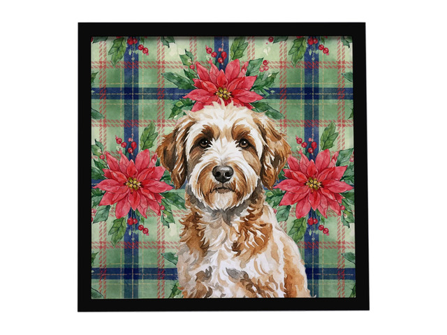 Lagotto Romagnolo Christmas PoinsettIas Framed Metal Print Bathroom, Kitchen, Office, Home Decor Wall Art Ready to Hang, Square, 8X8