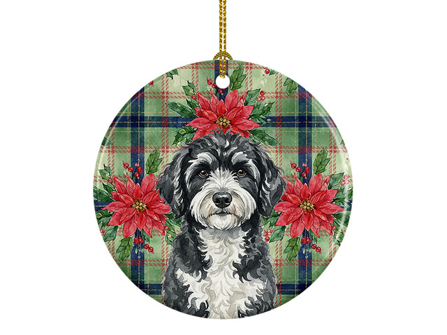 Portuguese Water Dog Christmas PoinsettIas Ceramic Ornament Christmas Tree Hanging Decorations for Home Christmas Holiday, Party, Gift, 3 in,...