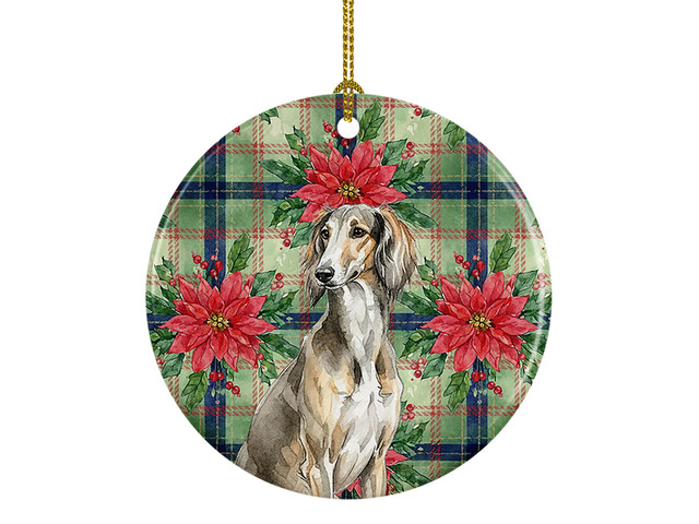 Grizzle Saluki Christmas PoinsettIas Ceramic Ornament Christmas Tree Hanging Decorations for Home Christmas Holiday, Party, Gift, 3 in, Multicolor