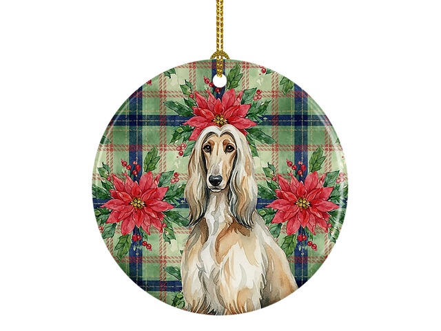 Afghan Hound Christmas PoinsettIas Ceramic Ornament Christmas Tree Hanging Decorations for Home Christmas Holiday, Party, Gift, 3 in, Multicolor