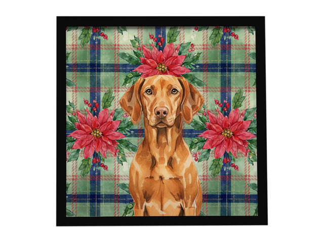 Vizsla Christmas PoinsettIas Framed Metal Print Bathroom, Kitchen, Office, Home Decor Wall Art Ready to Hang, Square, 8X8