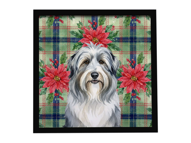 Bearded Collie Christmas PoinsettIas Framed Metal Print Bathroom, Kitchen, Office, Home Decor Wall Art Ready to Hang, Square, 8X8