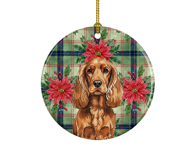 Red English Cocker Spaniel Christmas PoinsettIas Ceramic Ornament Christmas Tree Hanging Decorations for Home Christmas Holiday, Party, Gift, 3 in,...