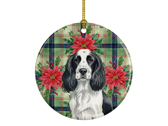 Black and White English Springer Spaniel Christmas PoinsettIas Ceramic Ornament Christmas Tree Hanging Decorations for Home Christmas Holiday,...