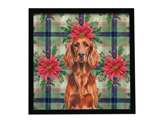 Irish Setter Christmas PoinsettIas Framed Metal Print Bathroom, Kitchen, Office, Home Decor Wall Art Ready to Hang, Square, 8X8