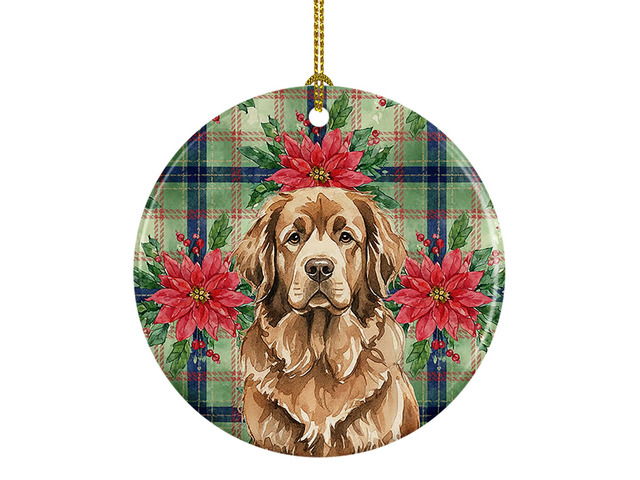 Brown Newfoundland Christmas PoinsettIas Ceramic Ornament Christmas Tree Hanging Decorations for Home Christmas Holiday, Party, Gift, 3 in, Multicolor
