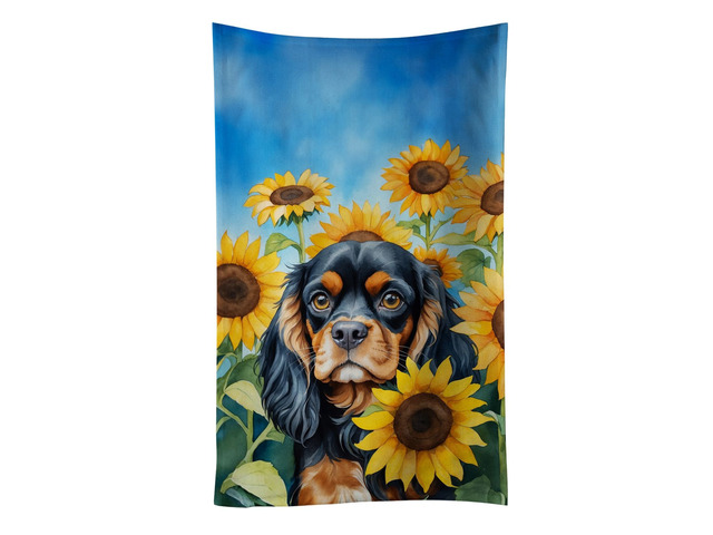 Cavalier Spaniel in Sunflowers Kitchen Towel Dish Cloths Guest Hand Towel Decorative Bathroom Towel for Face,Tea, Dishcloth, Kitchen and Bath