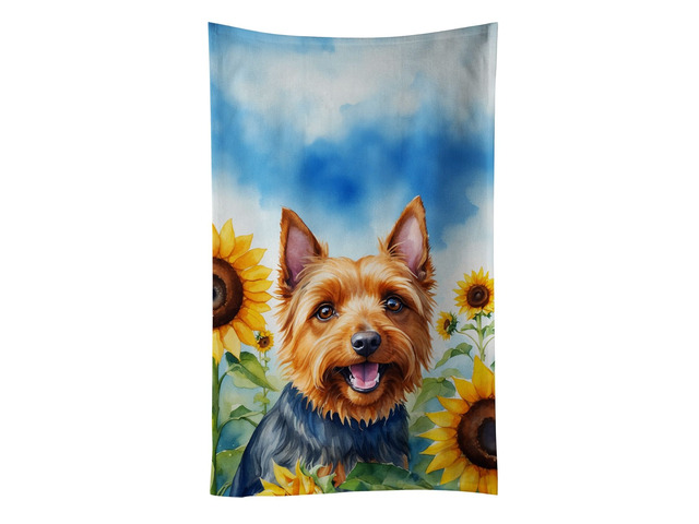 Australian Terrier in Sunflowers Kitchen Towel Dish Cloths Guest Hand Towel Decorative Bathroom Towel for Face,Tea, Dishcloth, Kitchen and Bath