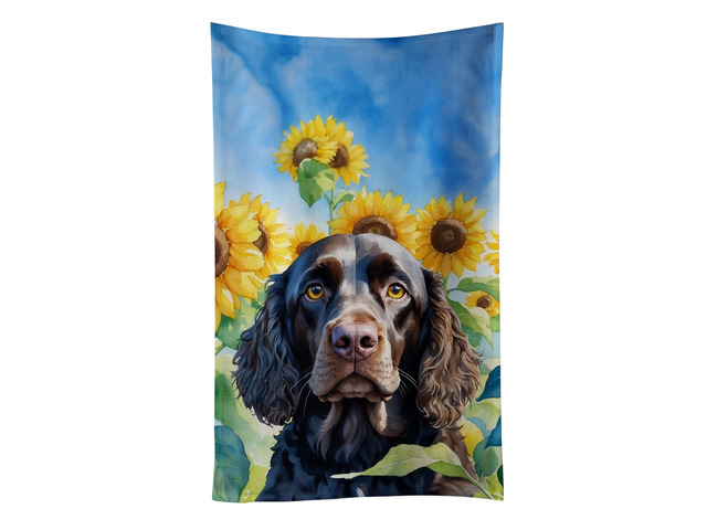American Water Spaniel in Sunflowers Kitchen Towel Dish Cloths Guest Hand Towel Decorative Bathroom Towel for Face,Tea, Dishcloth, Kitchen and Bath