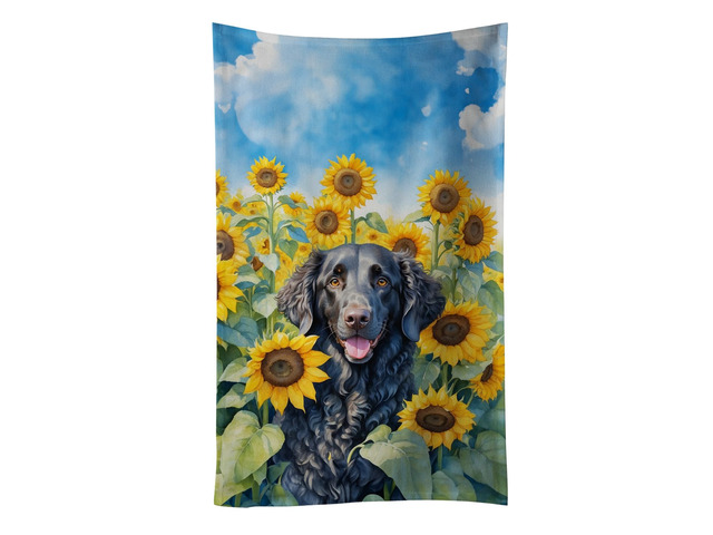 Curly-Coated Retriever in Sunflowers Kitchen Towel Dish Cloths Guest Hand Towel Decorative Bathroom Towel for Face,Tea, Dishcloth, Kitchen and Bath
