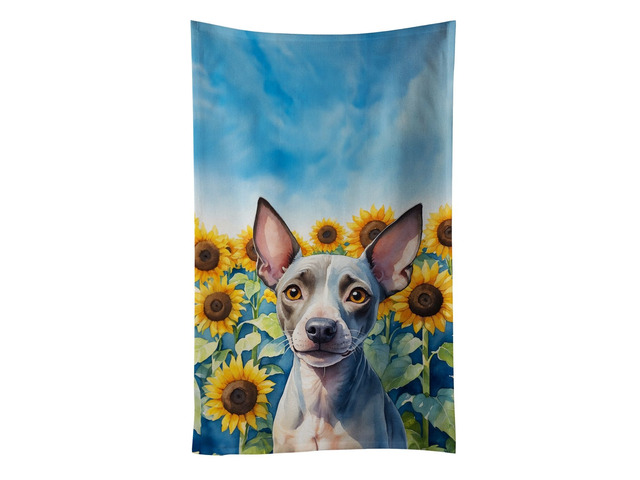 American Hairless Terrier in Sunflowers Kitchen Towel Dish Cloths Guest Hand Towel Decorative Bathroom Towel for Face,Tea, Dishcloth, Kitchen and Bath