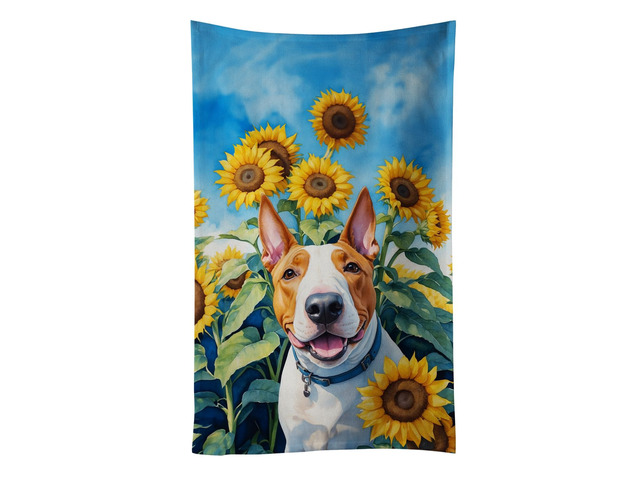 NEW English Bull Terrier in Sunflowers Kitchen Towel Dish Cloths Guest Hand Towel Decorative Bathroom Towel for Face,Tea, Dishcloth, Kitchen and Bath