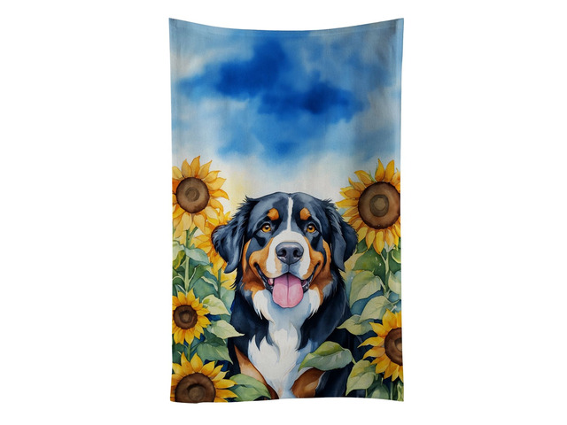 Bernese Mountain Dog in Sunflowers Kitchen Towel Dish Cloths Guest Hand Towel Decorative Bathroom Towel for Face,Tea, Dishcloth, Kitchen and Bath