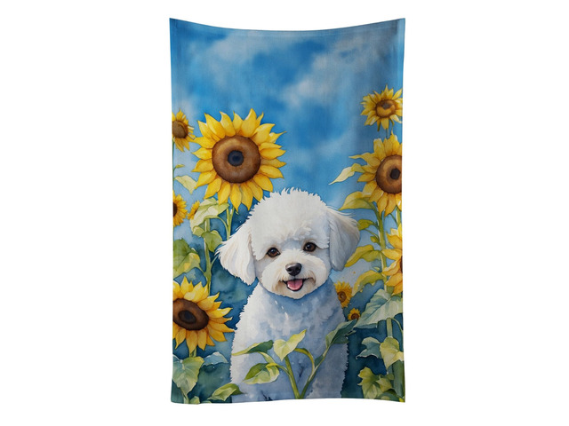 Bichon Frise in Sunflowers Kitchen Towel Dish Cloths Guest Hand Towel Decorative Bathroom Towel for Face,Tea, Dishcloth, Kitchen and Bath