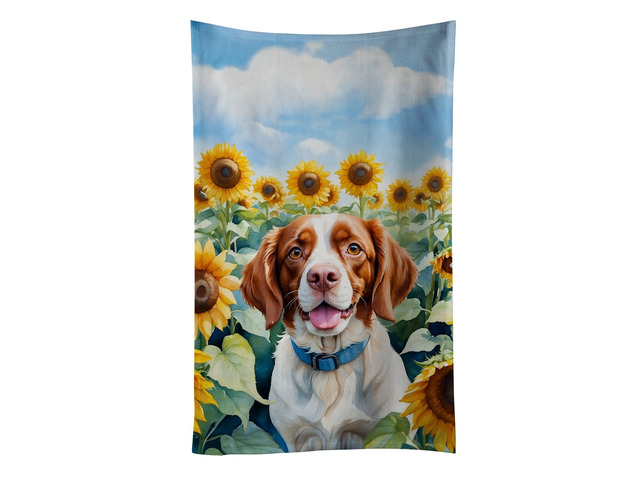 Brittany Spaniel in Sunflowers Kitchen Towel Dish Cloths Guest Hand Towel Decorative Bathroom Towel for Face,Tea, Dishcloth, Kitchen and Bath