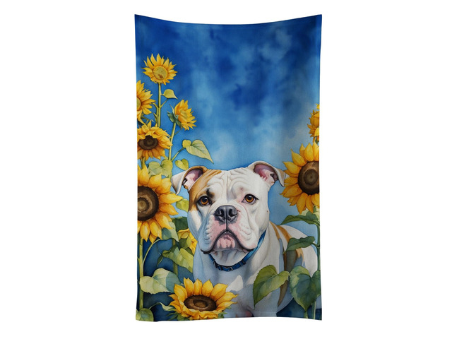 American Bulldog in Sunflowers Kitchen Towel Dish Cloths Guest Hand Towel Decorative Bathroom Towel for Face,Tea, Dishcloth, Kitchen and Bath