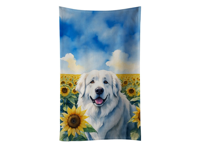 Great Pyrenees in Sunflowers Kitchen Towel Dish Cloths Guest Hand Towel Decorative Bathroom Towel for Face,Tea, Dishcloth, Kitchen and Bath