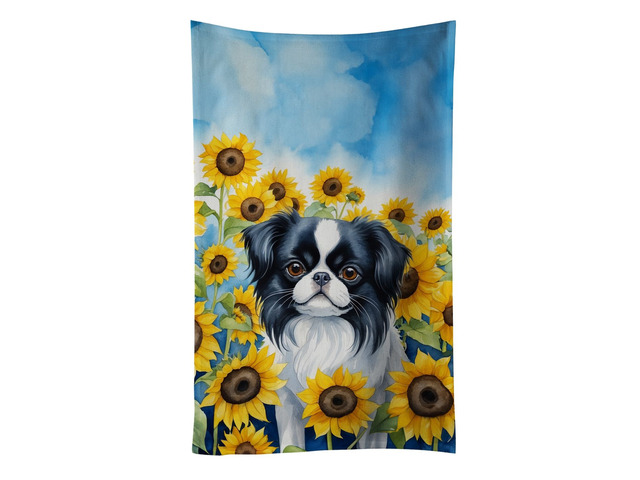Japanese Chin in Sunflowers Kitchen Towel Dish Cloths Guest Hand Towel Decorative Bathroom Towel for Face,Tea, Dishcloth, Kitchen and Bath