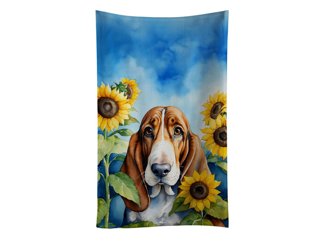Basset Hound in Sunflowers Kitchen Towel Dish Cloths Guest Hand Towel Decorative Bathroom Towel for Face,Tea, Dishcloth, Kitchen and Bath