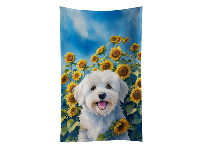 Coton de Tulear in Sunflowers Kitchen Towel Dish Cloths Guest Hand Towel Decorative Bathroom Towel for Face,Tea, Dishcloth, Kitchen and Bath
