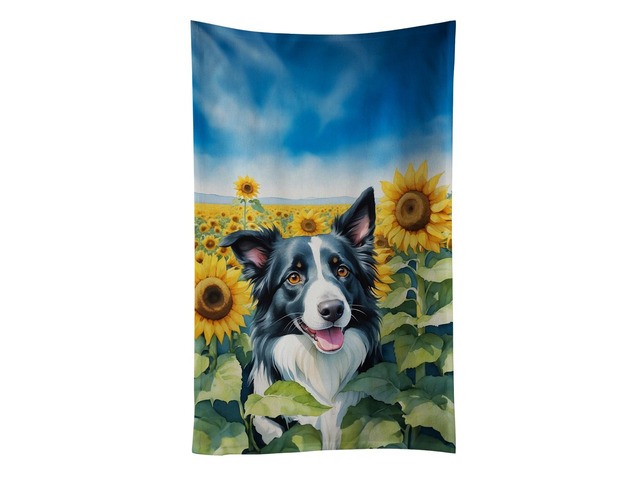 Border Collie in Sunflowers Kitchen Towel Dish Cloths Guest Hand Towel Decorative Bathroom Towel for Face,Tea, Dishcloth, Kitchen and Bath
