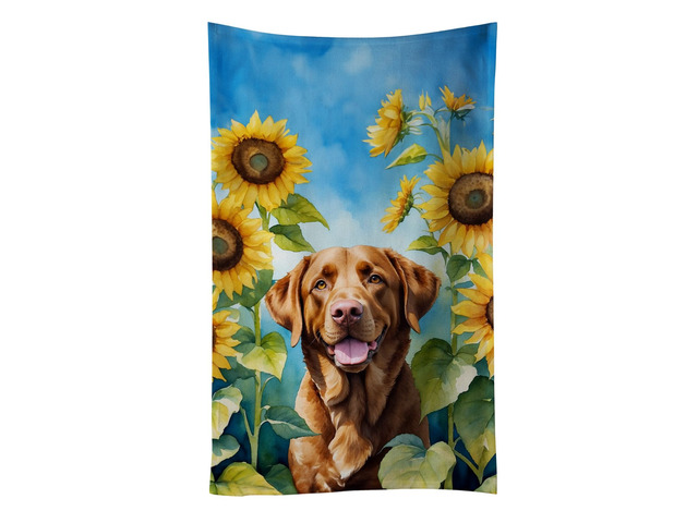 Chesapeake Bay Retriever in Sunflowers Kitchen Towel Dish Cloths Guest Hand Towel Decorative Bathroom Towel for Face,Tea, Dishcloth, Kitchen and Bath